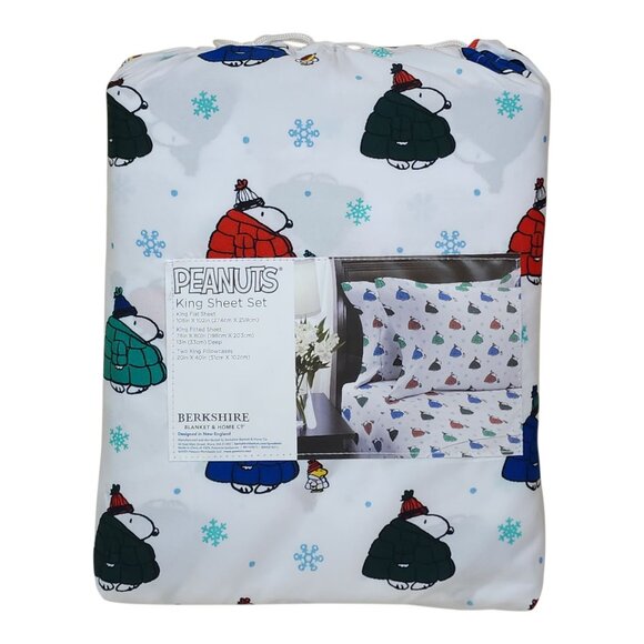 Peanuts Snoopy King Sheet Set By Berkshire Holiday Christmas Igloo Winter 4 pc - Picture 3 of 8